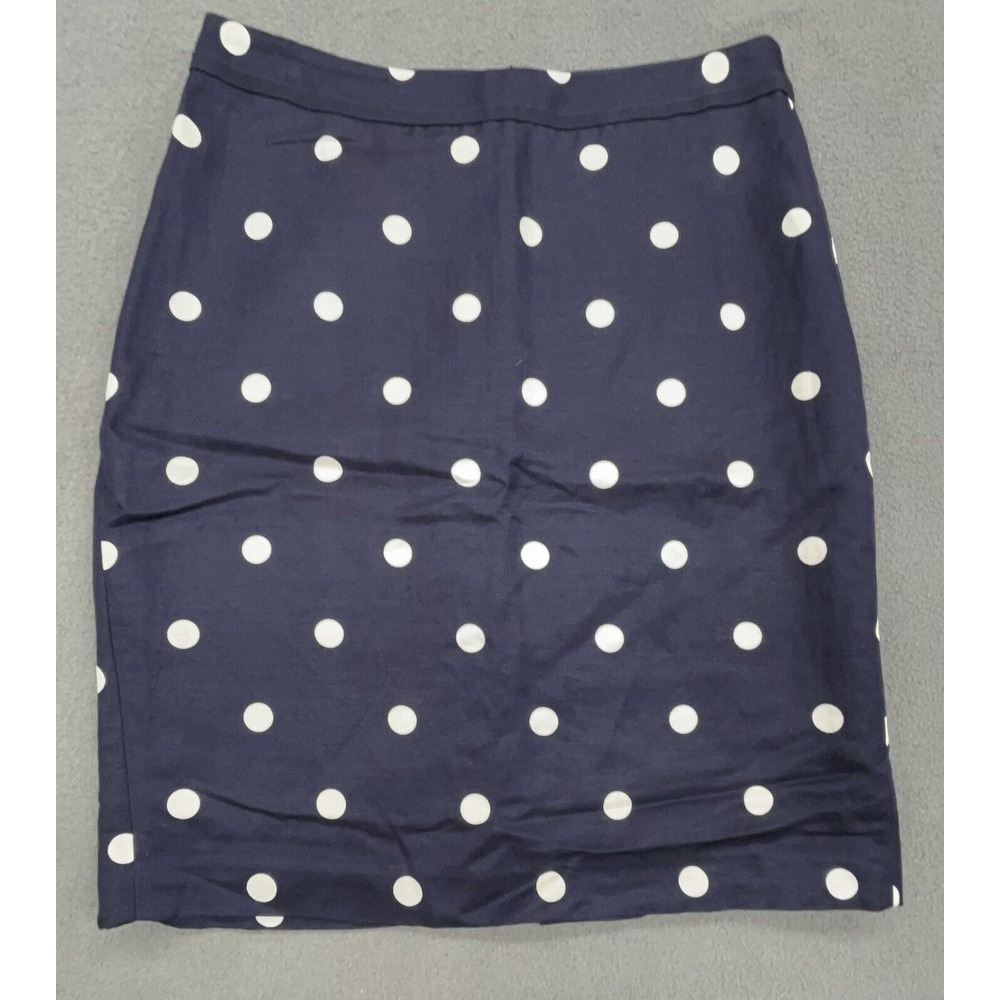 Banana Republic Skirt 4 Blue Polka Dot Linen Blend Lined Preppy Career Casual‎